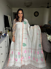 Pure fine linen silk handwoven jamdani top and dupatta 2 piece set
